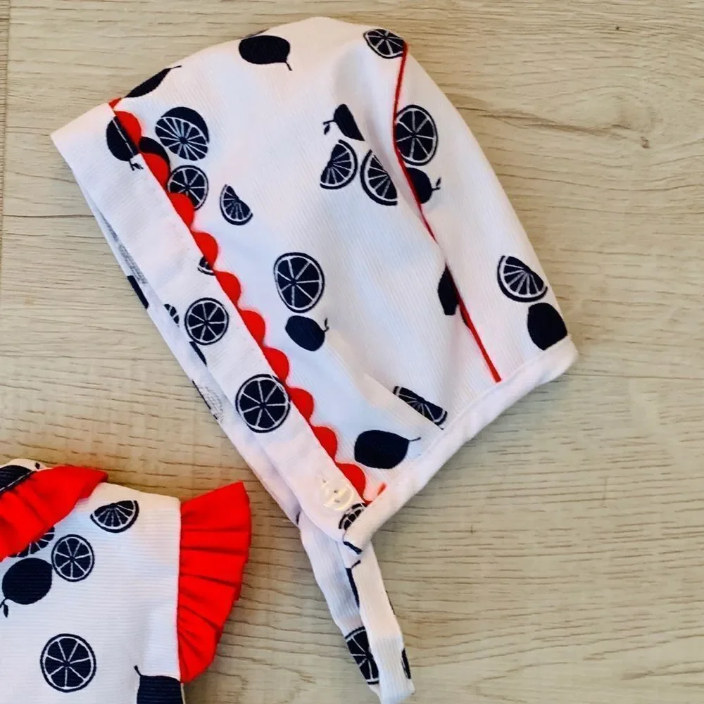 BABY FERR | White-Blue-Red | Fruits Matching Set with Bonnet